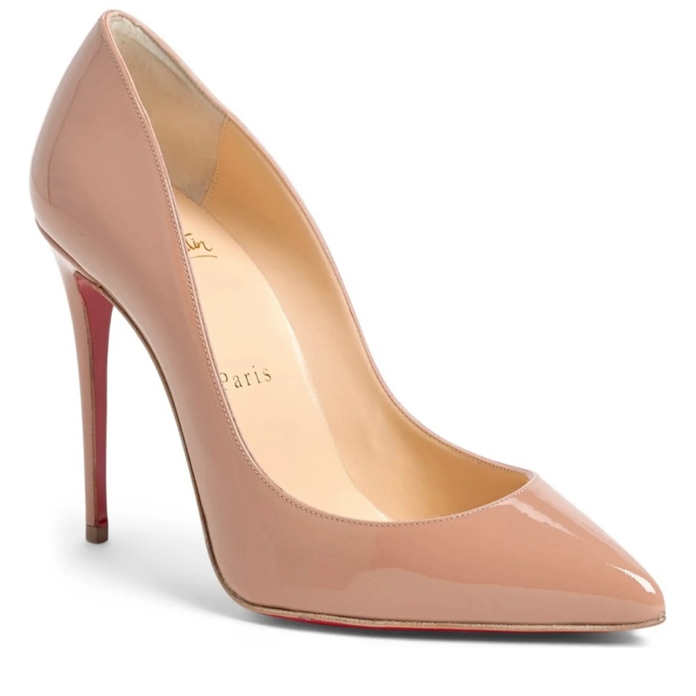 NWOT Christian Lounoutins PigalleFollies 100 Patent Nude Pumps - Picture 11 of 17